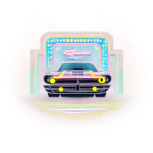 An Intricate Design Of A Classic Car Speeding Through A Neon-lit Cityscape