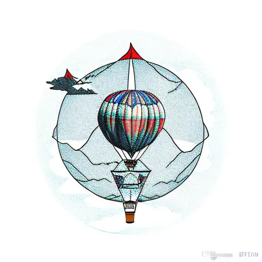 Hot Air Balloon Whose Ballon Is Designed With Mountains And Topo Map And A Hint Of New Zealand