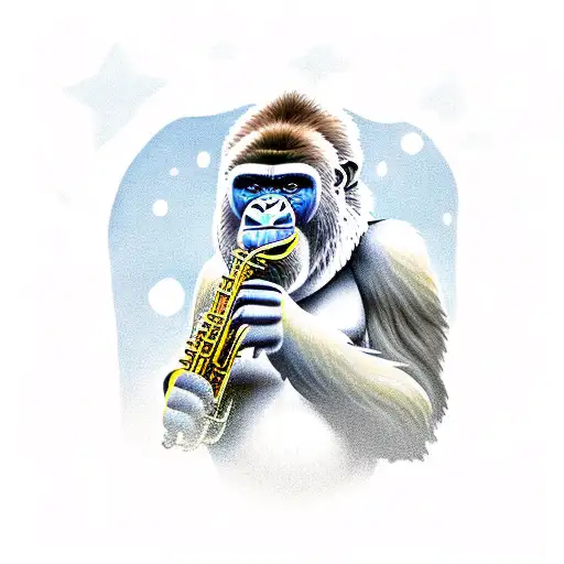 Gorilla Playing A Saxophone On A Moonlit Rooftop