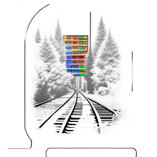 A Railway Track Leading To A Coffee Shop With Game Characters Sitting Inside