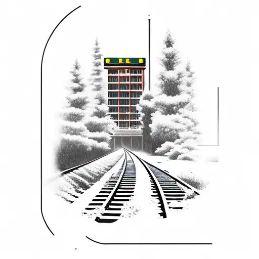 A Railway Track Leading To A Coffee Shop With Game Characters Sitting Inside