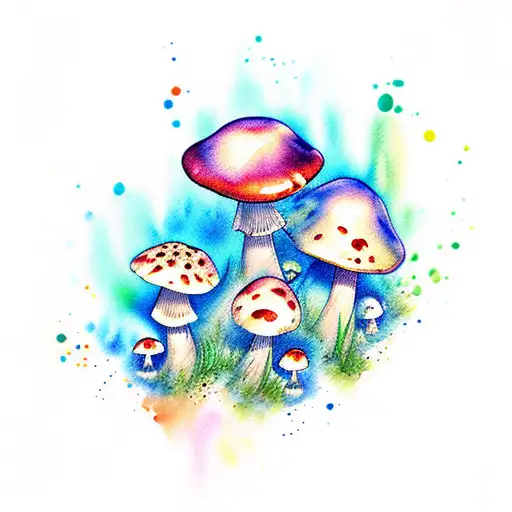 Variety Of Mushrooms Watercolor Style