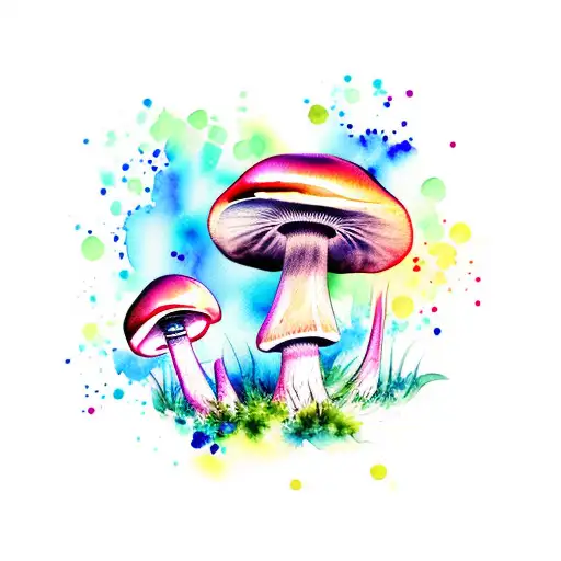 Variety Of Mushrooms Watercolor Style