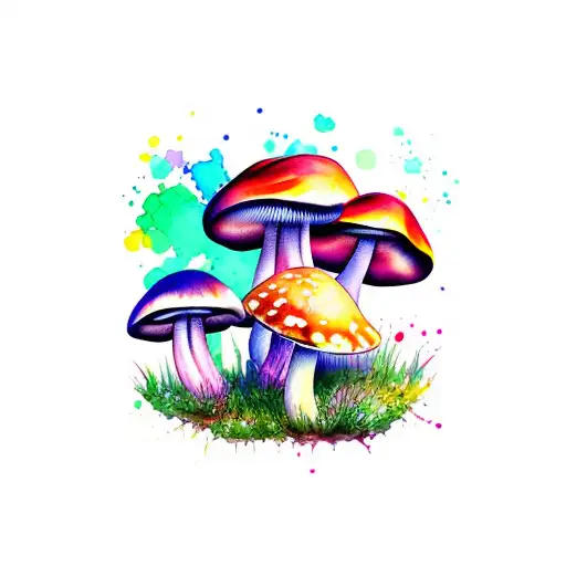 Variety Of Mushrooms Watercolor Style