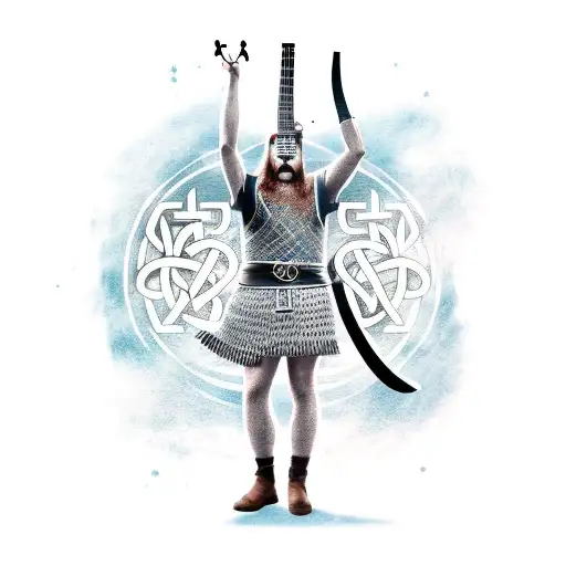 A Viking Warrior Playing A Guitar With Runes Inscribed On The Body Of The Guitar