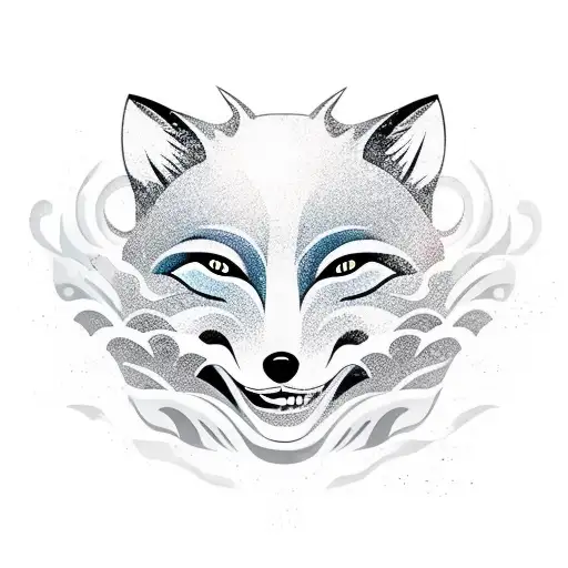 Japanese Fox Mask Surrounded By Waves