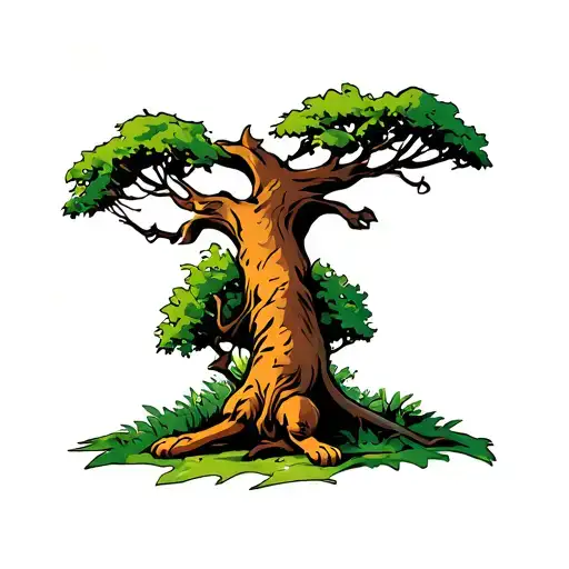 Leon En La Sabana Tree In The Middle