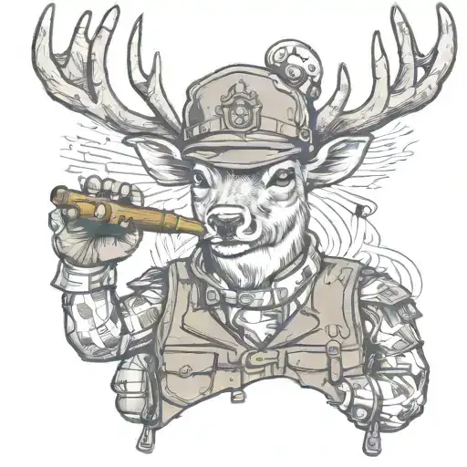 A Deer Dressed A Army Helmet And Vest Smoking A Cigar