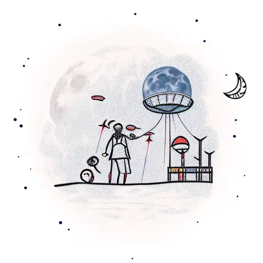 Father And Daughter Watch A Roket Taking Off Towards The Moon