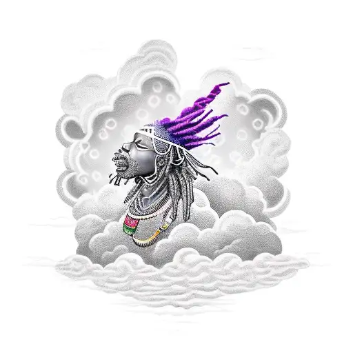 Black Skinned God With Dreadlocks Sitting On The Cloud