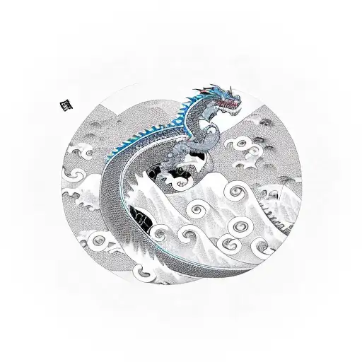 Japanese Waves With A Dragon Circling Them