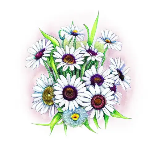 Bouquet Of Flowers With Daisy And Poppy And Lilly Of The Valley