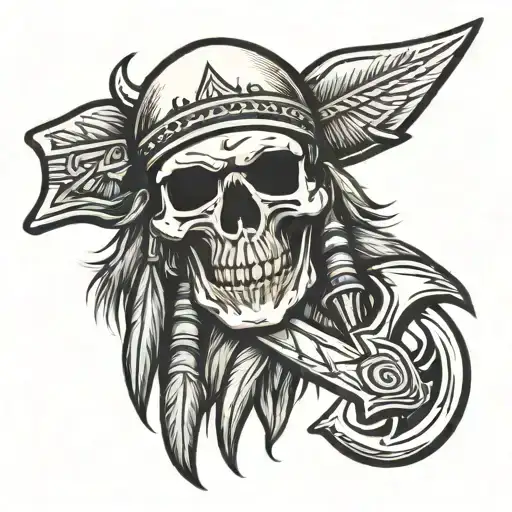 Skull Indian Head With Tomahawk
