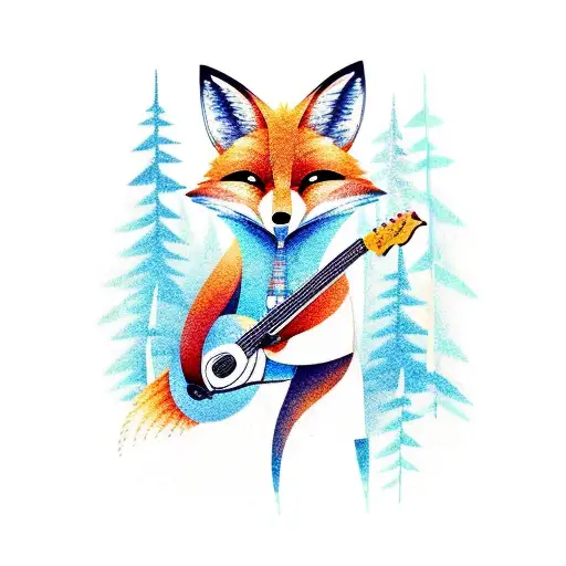 A Fox Playing A Guitar In A Vibrant Forest