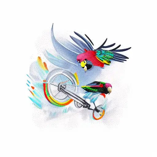 A Fierce Battle Between A Parrot And A Raven On A Bicycle