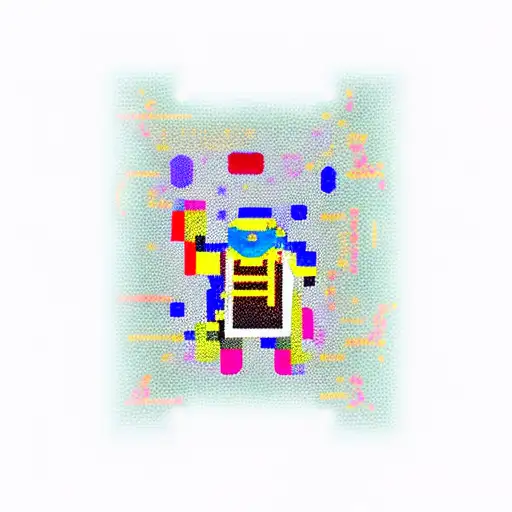 A Guitar Made Of Circuit Boards With A Pixelated Video Game Character Playing It