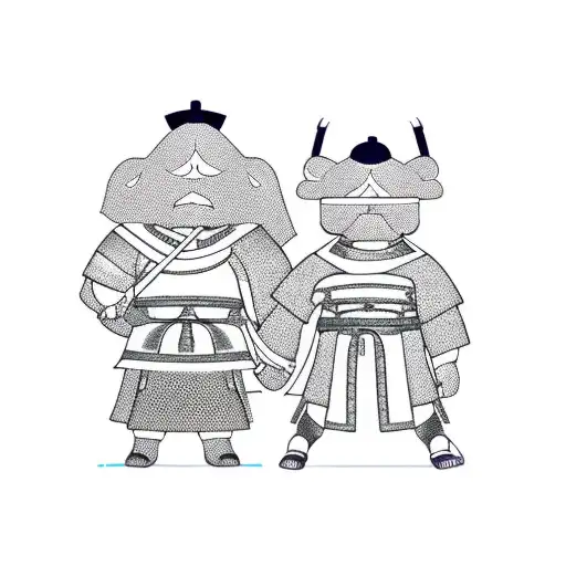 Samurai Holding Hands With A Little Child