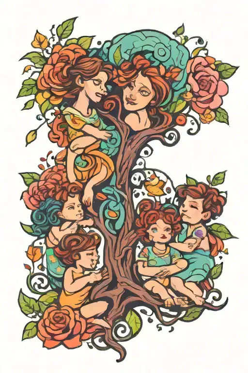 Tree Of Life Mother And Her Children Colorful