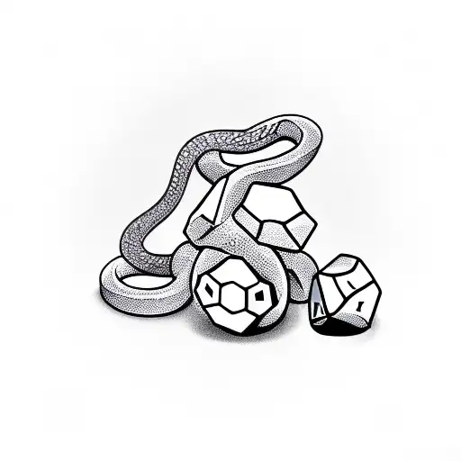 Snake Going Up And Down The Arm With Two Dice In The Background Both Displaying 4