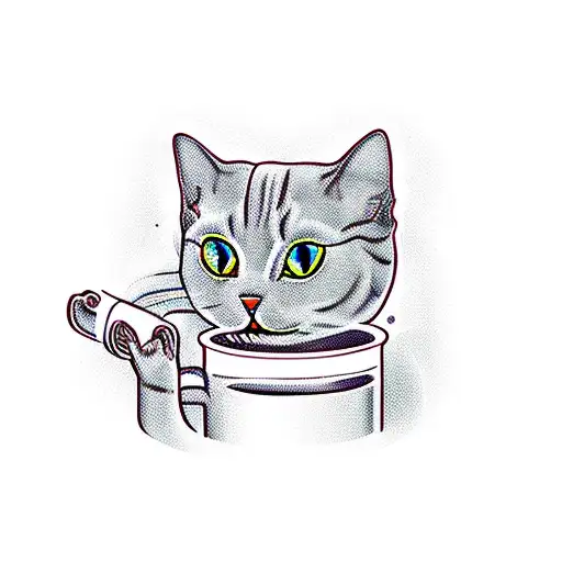 A Futuristic Robotic Cat Sipping Coffee In Front Of A Blazing Fire