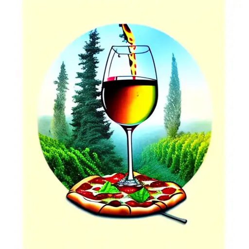 Pouring Wine From Glass But Wine Turns In To Pizza In A Forest