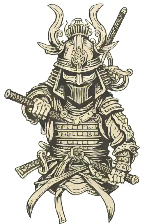 Samurai Helmet With 2 Katanas In The Background Crossing