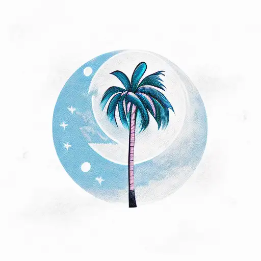Palm Tree Under Moon