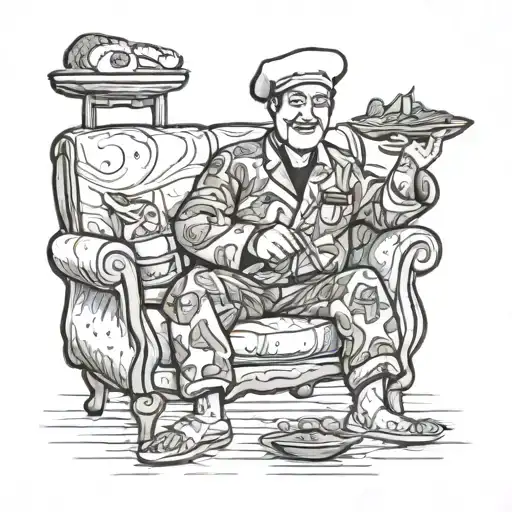 Patrick Spreads Out On The Sofa Wearing Sushi Chef Clothes