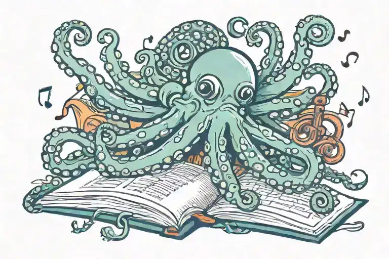 Octopus Holding Open Book Surrounded By Music Notes