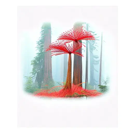 Redwood Forest With Red Spider Lily's