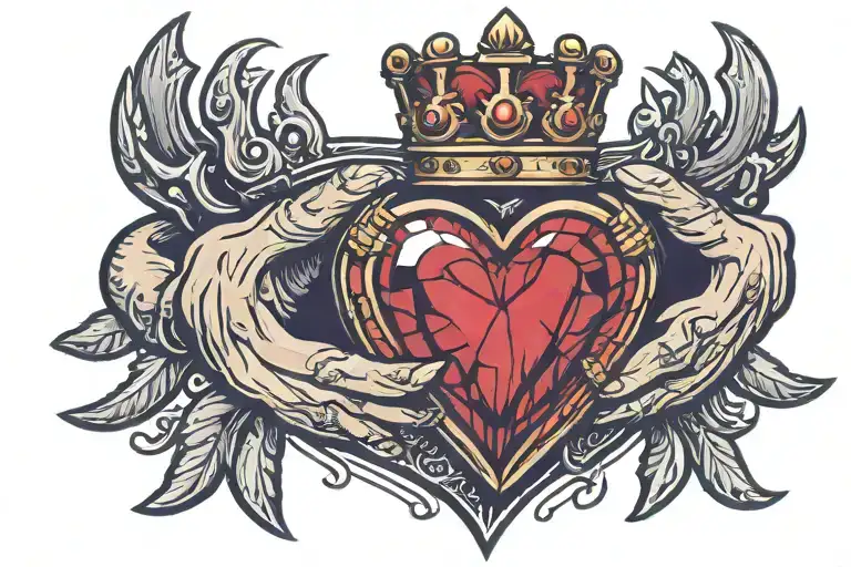 Claddagh Ring With The Hands Holding A Red Gemstone Heart Wearing A Cool Crown