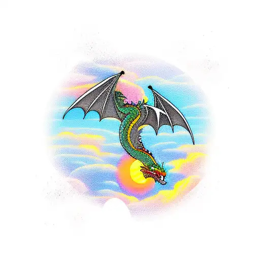 A Dragon Flying Over A Beach Sunset