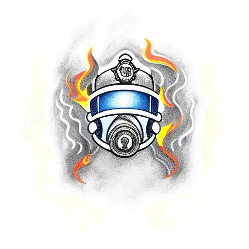 Firefighter Head With Mask And Flames In The Back