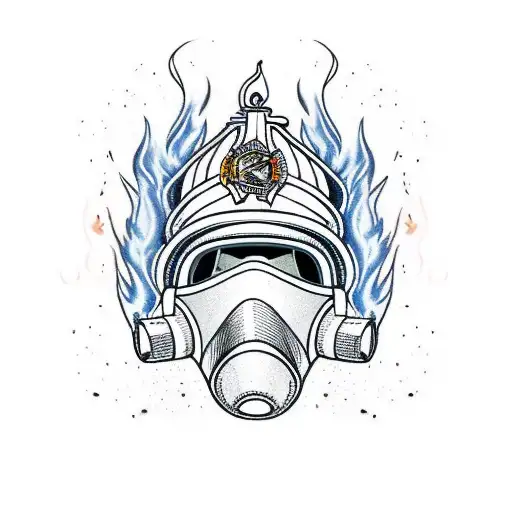 Firefighter Head With Mask And Flames In The Back