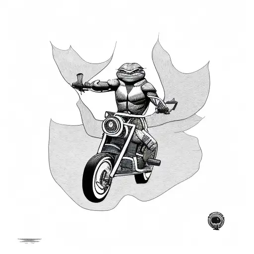 A New School Art Inspired Tattoo Of A Ninja Turtle Riding A Chopper Motorcycle