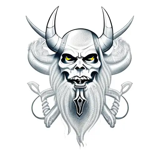 Viking With Grim Reaper And A Bull And Devil