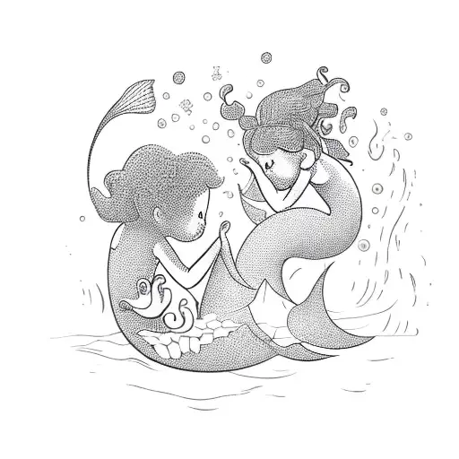 Whimsical Scene Of Kids Playing With A Mermaid At The Beach