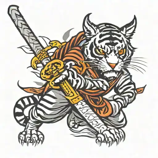Ninja Tiger With Katanas Crossed