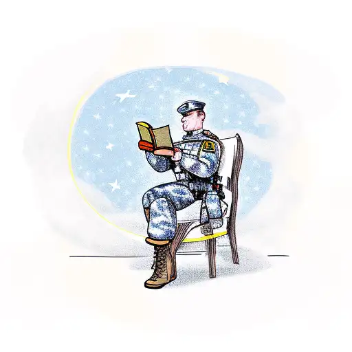 A Soldier Reading A Book Under A Starry Sky