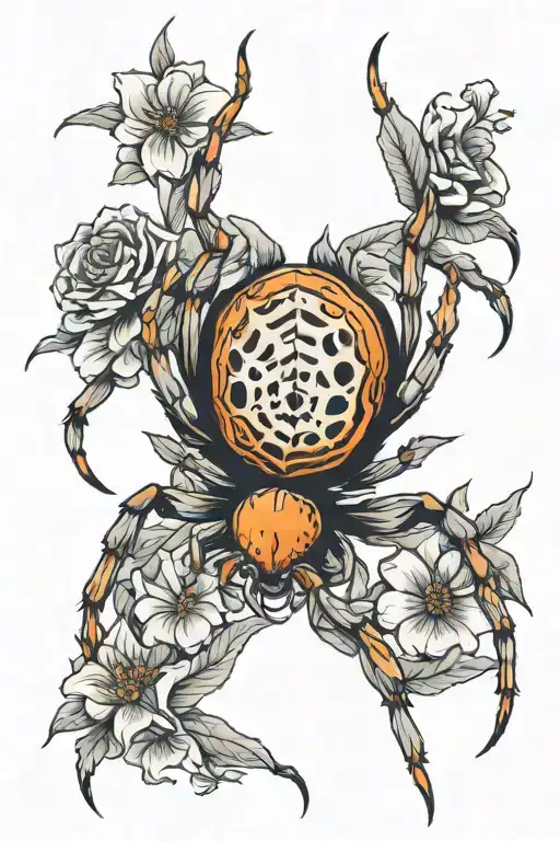 Orange Spider On Flowers