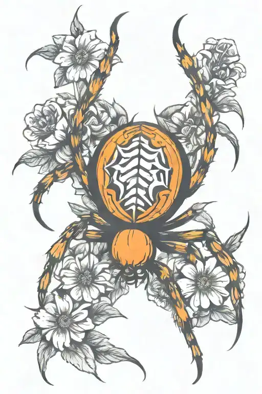 Orange Spider On Flowers