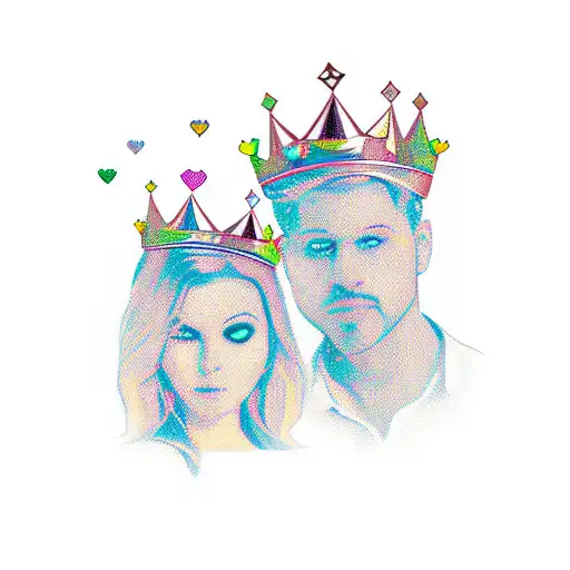 Male And Female Love Birds With Crowns On There Heads W