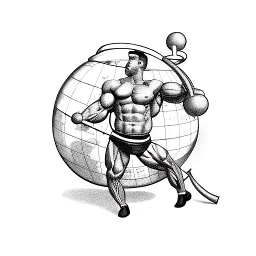 A Muscular Man Holding The Globe On His Bac