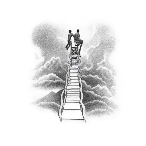Draw A Half Sleeve Tattoo Of The Man Climbing The Stairway To Heaven To Reach The Pearly Gates