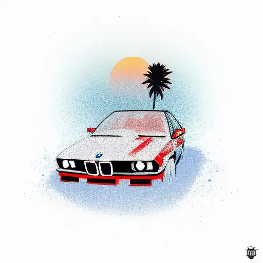 Red Bmw E30 With Sunset Background And A Palm Tree