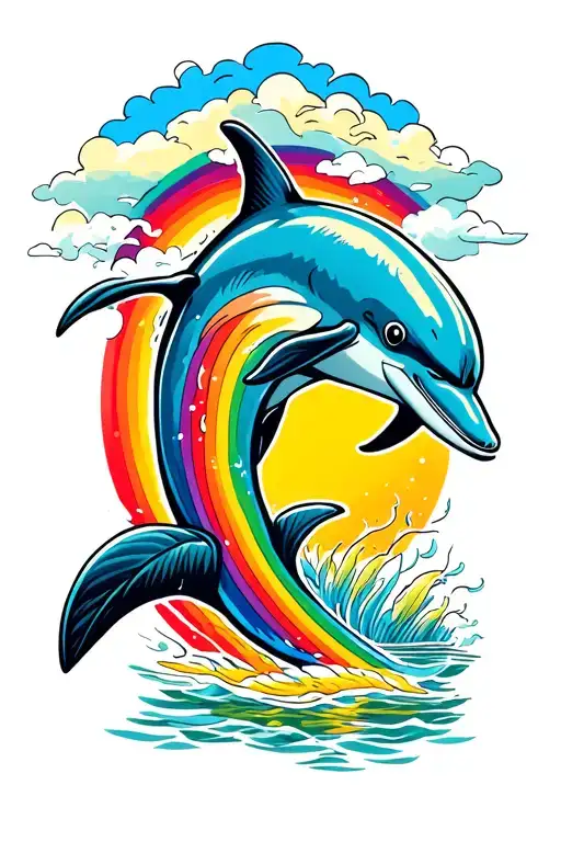 A Dolphin Jumping Through A Rainbow