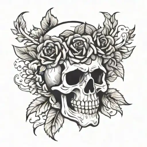 Skull With A Wreath Of Flowers