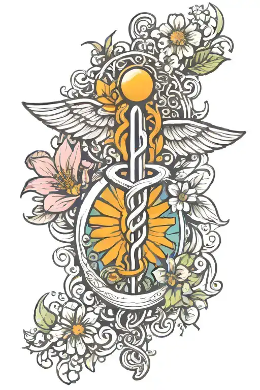Medical Caduceus Floral Sun Rising