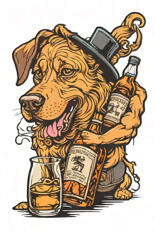 Whiskey Bottle And Dog
