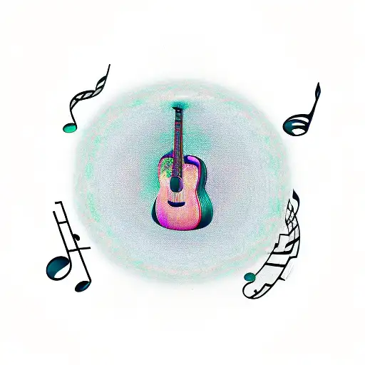 A Guitar With Music Notes Swirling Around It